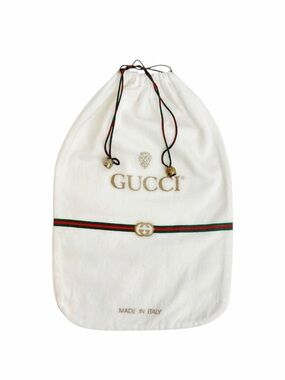 Gucci Vintage White Cotton Dust Bag GG Web Stripe Drawstring Made in Italy